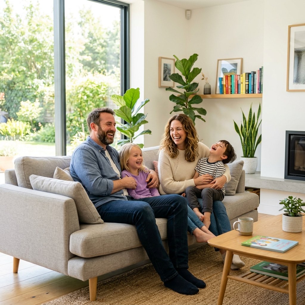 Happy family enjoying clean air